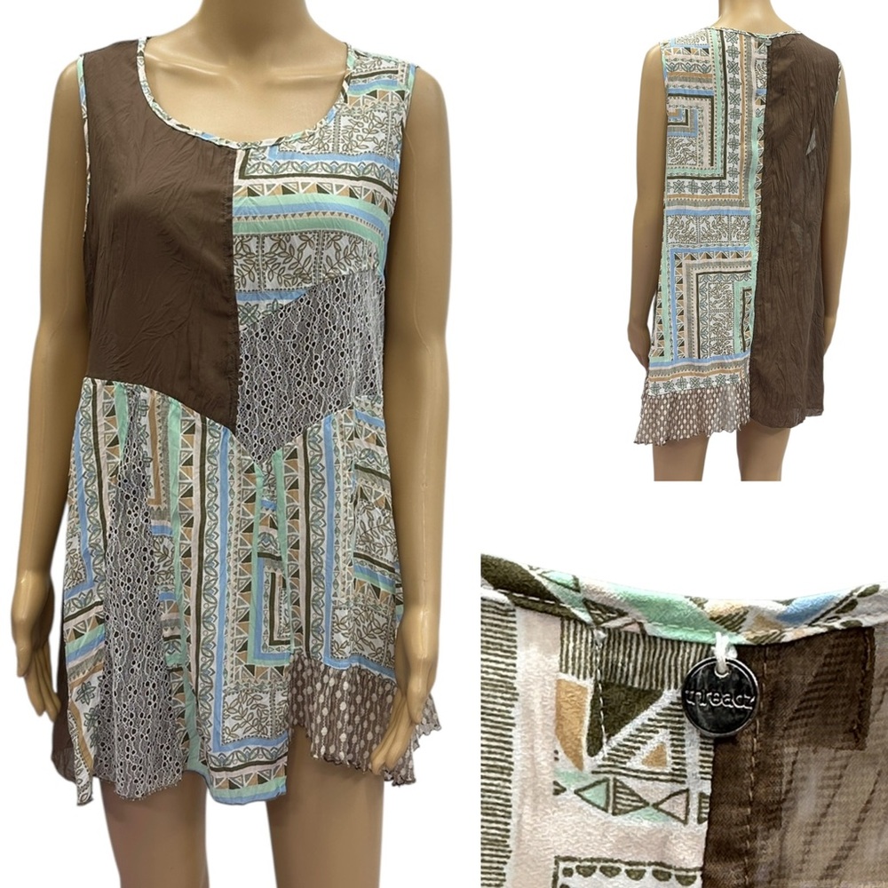 Threadz Australia Sleeveless Patchwork Asymmetrical Lightweight Top Womens Small